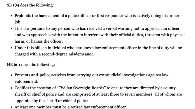Text of new Florida law dealing with police investigations. (Credit: https://www.flgov.com/2024/04/12/governor-desantis-signs-legislation-to-protect-floridas-law-enforcement-officers/)