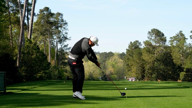 Sungjae Im tees off from the 11th tee box during a practice round for The Masters 2022 at Augusta National Golf Club. (Rob Schumacher-USA TODAY Sports)