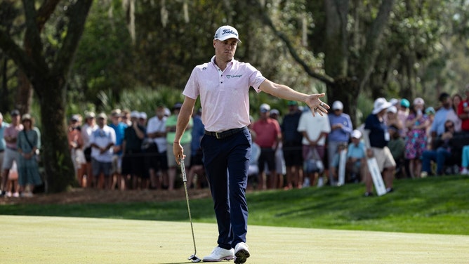 Justin Thomas reacts to a putt during THE PLAYERS Championship 2024 at TPC Sawgrass in Florida. (David Yeazell-USA TODAY Sports)