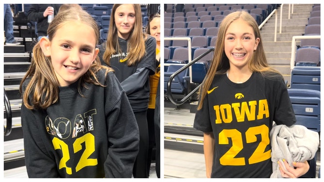 Young girls can't barely contain their excitement waiting for Caitlin Clark to take the court prior to the Elite Eight matchup between Iowa and LSU.