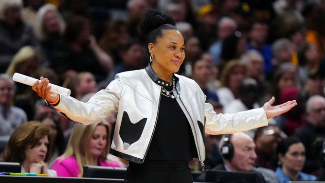 South Carolina Gamecocks head coach Dawn Staley reacts against the Iowa Hawkeyes in the 2024 Women's NCAA Championship.
