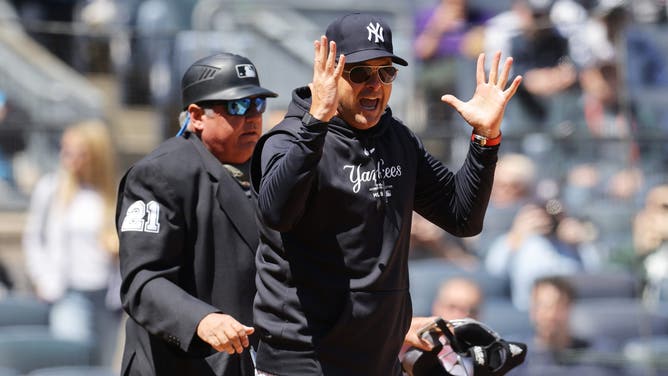 Home plate umpire Hunter Wendelstedt ejected New York Yankees manager Aaron Boone just one batter into a game against the Oakland Athletics.