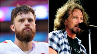 Eddie Vedder isn't a big fan of Harrison Butker. He called the Chiefs kicker a "p***y" during a rant. Watch a video of his comments. (Credit: Getty Images)