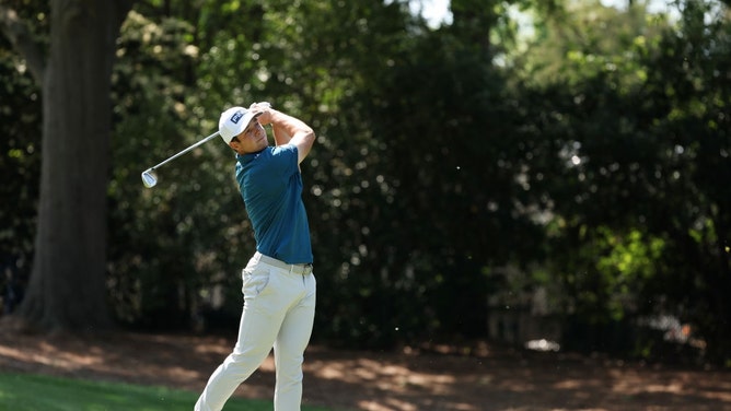 Viktor Hovland plays his shot from the sixth tee during the third round of the 2023 Wells Fargo Championship at Quail Hollow in Charlotte, North Carolina. (Gregory Shamus/Getty Images)
