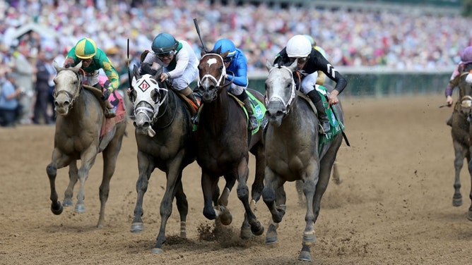 Seize the Grey with Jaime Torres on the mount, wins the Pat Day Mile on 2024 Kentucky Derby day at Churchill Downs in Louisville, Kentucky. (Horsephotos/Getty Images)
