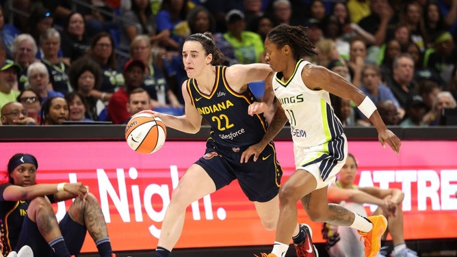 Indiana Fever SG Caitlin Clark runs up the court vs. the Dallas Wings during a WNBA preseason game at College Park Center in Arlington, Texas. (Gregory Shamus/Getty Images)