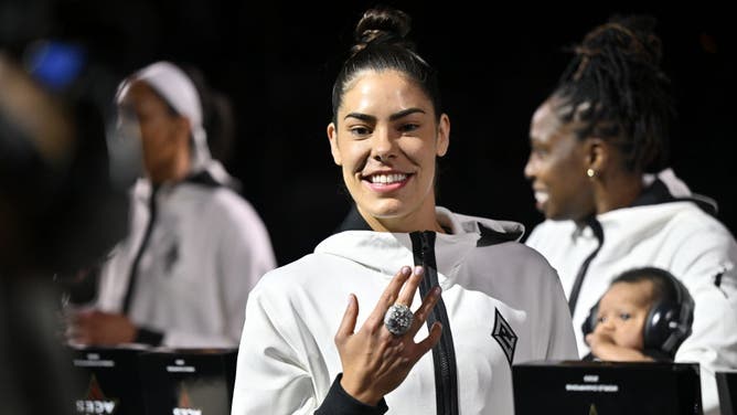 Kelsey Plum goes viral with black outfit. (Photo by David Becker/NBAE via Getty Images)