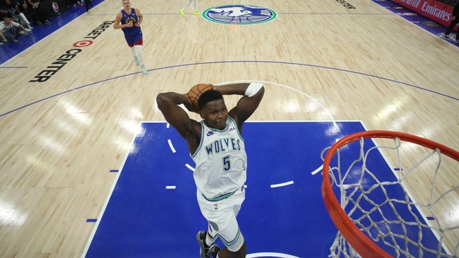 Timberwolves SF Anthony Edwards dunks in Game 6 vs. the Denver Nuggets during the 2024 NBA Playoffs at Target Center in Minnesota. (Jordan Johnson/NBAE via Getty Images)
