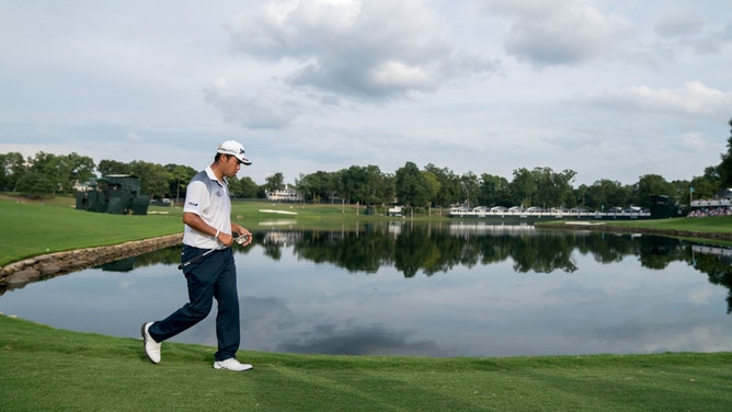 Hideki Matsuyama walks to the 17th green during the final round of the 2017 PGA Championship at Quail Hollow Club. (Kyle Terada-USA TODAY Sports)