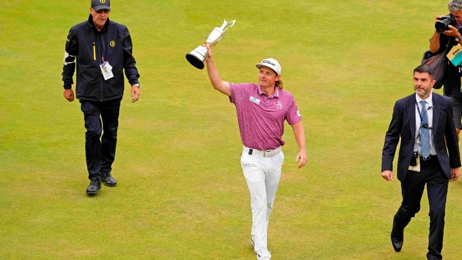 Cameron Smith celebrates with the Claret Jug after winning the 150th Open Championship at St. Andrews' Old Course in Scotland. (Rob Schumacher-USA TODAY Sports)