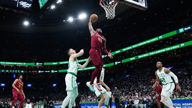 Cleveland Cavaliers SG Donovan Mitchell crams it on the Celtics at TD Garden in Boston. (David Butler II-USA TODAY Sports)