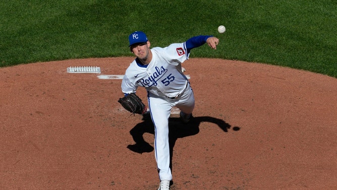 Kansas City Royals LHP Cole Ragans pitches vs. the Minnesota Twins on Opening Day at Kauffman Stadium. (Jay Biggerstaff-USA TODAY Sports)