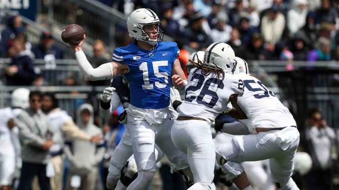 Nittany Lions QB Drew Allar in action during the Penn State Blue-White spring game at Beaver Stadium in University Park, Pennsylvania. (Matthew O'Haren-USA TODAY Sports)