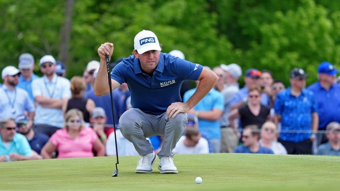 Austin Eckroat lines up a putt during the 2024 PGA Championship. (Clare Grant-USA TODAY Sports)