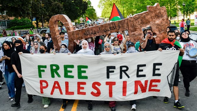 Anti-Israel, pro-terrorist, anti-American protestors on the campus of the University of Michigan.