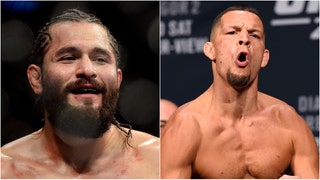 A massive brawl broke out at a press conference for the upcoming Nate Diaz/Jorge Masvidal boxing match. Watch videos of the brawl. (Credit: Getty Images)
