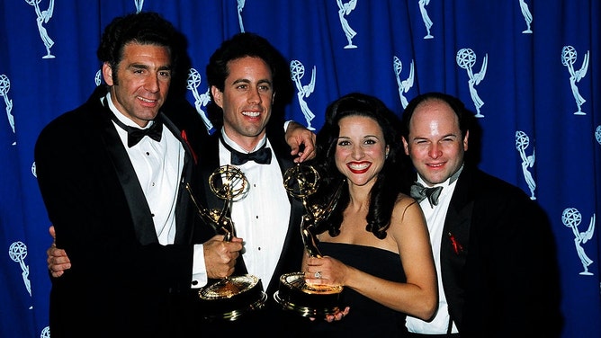 The cast of "Seinfeld", Michael Richards, Jerry Seinfeld, Julia Louis-Dreyfus and Jason Alexander, at the 1993 Emmy Awards. (Jeff Kravitz/FilmMagic, Inc)