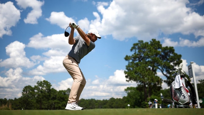 Tommy Fleetwood hits a tee shot during a practice round for the U.S. Open at Pinehurst in North Carolina. (Jared C. Tilton/Getty Images)