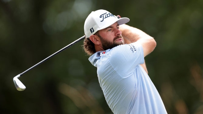 Cameron Young hits his tee shot at 17 during the third round of the 2024 Travelers Championship at TPC River Highlands in Cromwell, Connecticut. (James Gilbert/Getty Images)