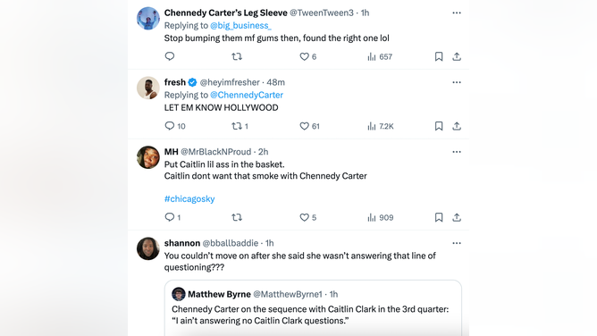 Chennedy Carter likes tweets mocking cheap shot on Caitlin Clark. (Credit: X/Chennedy Carter)