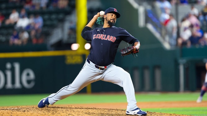 Cleveland Guardians reliever Emmanuel Clase trying to close out a game vs. the Texas Rangers at Globe Life Field. (Kevin Jairaj-USA TODAY Sports)