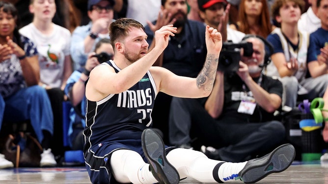 Dallas Mavericks All-Star Luka Doncic complains after receiving his sixth foul in Game 3 of the 2024 NBA Finals vs. the Boston Celtics (Kevin Jairaj-USA TODAY Sports)