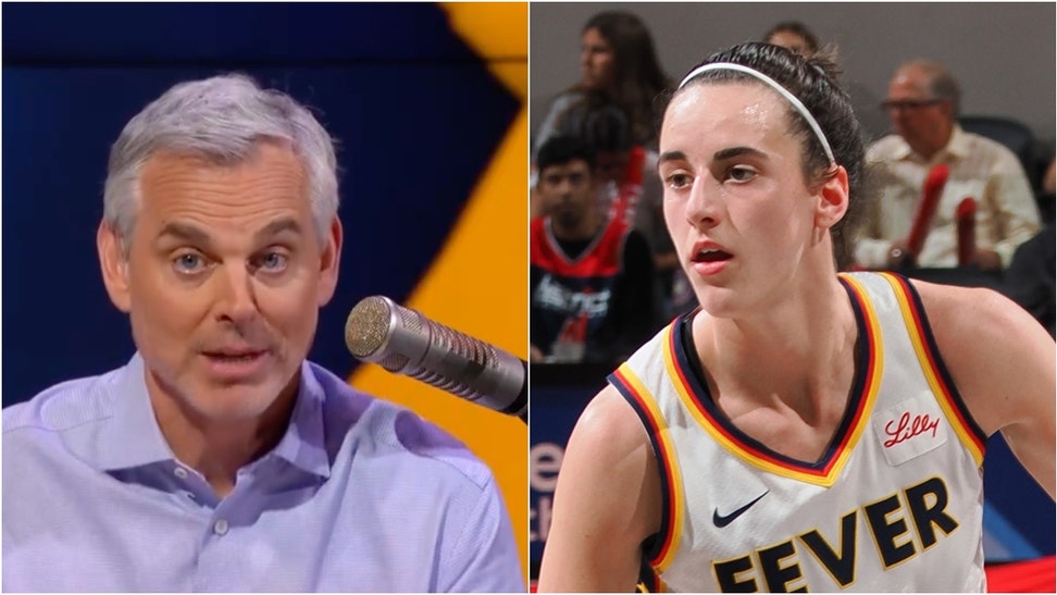 Colin Cowherd shared a "harsh truth" about Caitlin Clark and her importance to the WNBA. Watch a video of his comments. (Credit: Getty Images and FS1 broadcast/https://x.com/theherd/status/1803468456941191615)