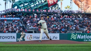 Giants LHP Blake Snell throws a pitch vs. the Nationals at Oracle Park in San Francisco. (Robert Edwards-USA TODAY Sports)