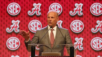 Alabama head coach Kalen DeBoer knocked his first appearance at SEC Media Days out of the park, with Nick Saban looking on