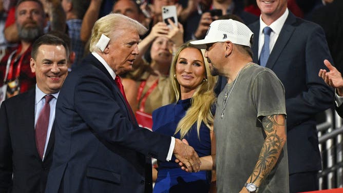 Jason Aldean attends RNC to support Donald Trump. (Photo by PATRICK T. FALLON/AFP via Getty Images)