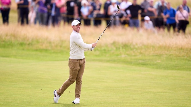 Rory McIlroy practicing for The 152nd Open Championship at Royal Troon in Scotland. (Pedro Salado/Getty Images)
