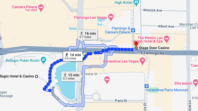 The Bellagio is a short walk from Stage Door. (Credit: Google Maps.)