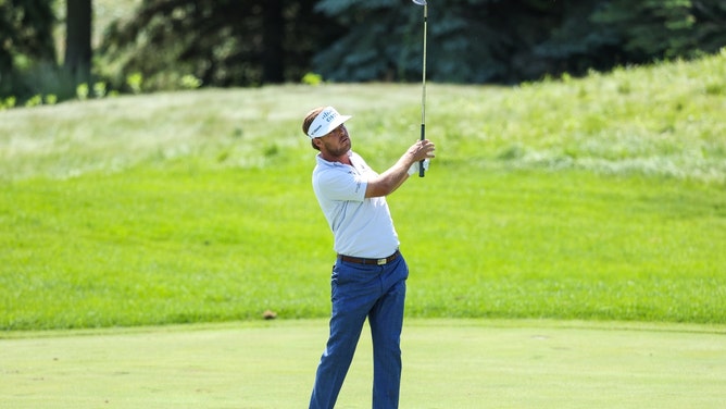 Keith Mitchell hits an approach during the final round of the 3M Open 2023 at TPC Twin Cities at Blaine, Minnesota. (Matt Krohn-USA TODAY Sports)