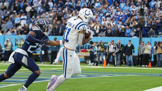 Indianapolis Colts WR Michael Pittman Jr. scores a game-winning TD in overtime vs. the Tennessee Titans at Nissan Stadium. (Robert Scheer/IndyStar-USA TODAY NETWORK)