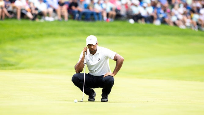 Aaron Rai lines up a putt during the 2024 John Deere Classic in Silvis, Illinois. (Joseph Cress-USA TODAY Sports)