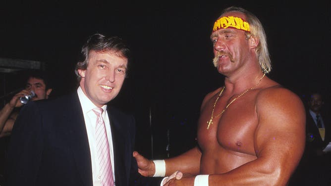 Donald Trump and Hulk Hogan at Wrestlemania Vl Convention Hall in Atlantic City, New Jersey on March 29, 1987.