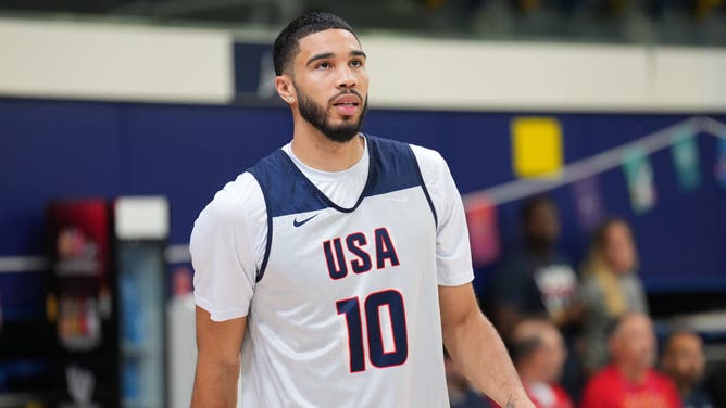 ESPN's Kendrick Perkins thinks Team USA Basketball coach Steve Kerr "disrespected and embarrassed" Jayson Tatum (pictured) by sitting him in a blowout win over Serbia.