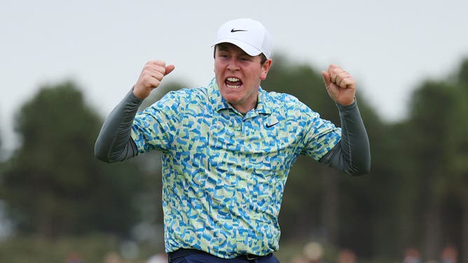 Scotland's Robert MacIntyre celebrates after winning the 2024 Genesis Scottish Open.