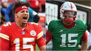 Dylan Raiola looks just like Patrick Mahomes when arriving to camp. (Credit: Getty Images)