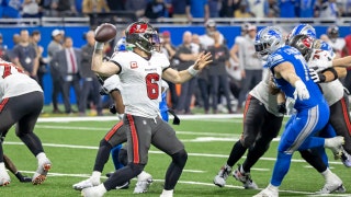 Tampa Bay Buccaneers QB Baker Mayfield throws an interception vs. the Detroit Lions in the 2024 NFC divisional round at Ford Field in Michigan. (David Reginek-USA TODAY Sports)