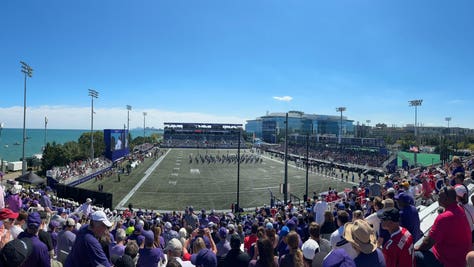 Northwestern temporary stadium on the banks of Lake Michigan. Via: Tom McGrath