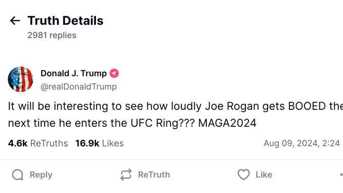 Donald Trump attacked Joe Rogan on Truth Social. (Credit: Truth Social)