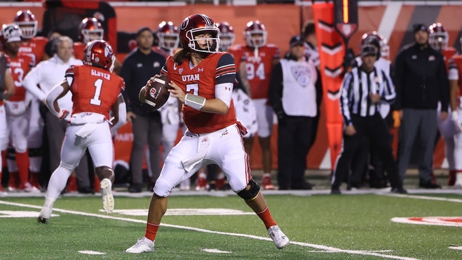 Utes QB Cameron Rising drops back to pass the ball vs. the Arizona Wildcats at Rice-Eccles Stadium in Utah. (Rob Gray-USA TODAY Sports)