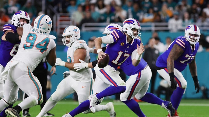 Buffalo Bills QB Josh Allen scrambles against the Miami Dolphins in Week 18 of 2024 at Hard Rock Stadium in Florida. (Sam Navarro-USA TODAY Sports)