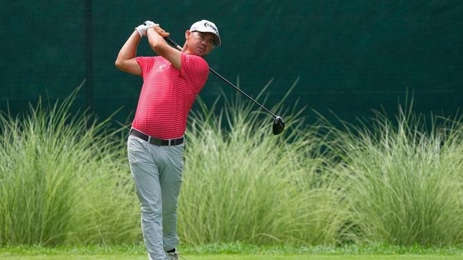 Brian Harman hits OTT at the fourth hole during Round 4 of the 2024 Travelers Championship. (Gregory Fisher-USA TODAY Sports)