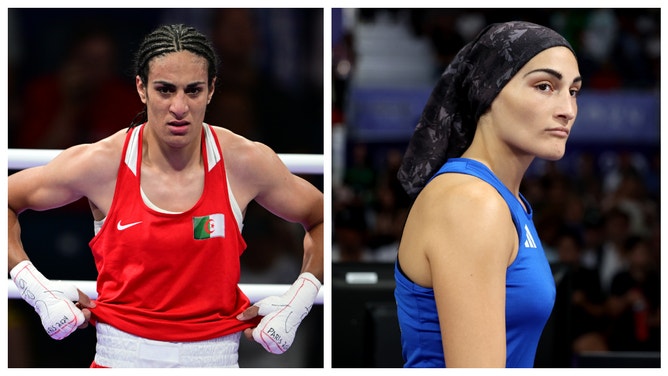 Imane Khelif (left) defeated Angela Carini (right) in an Olympic boxing match.