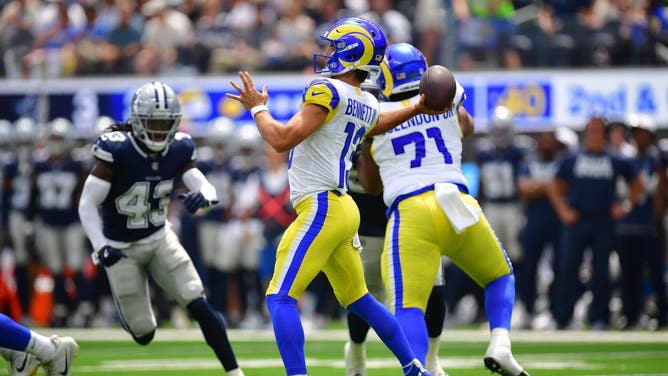 Los Angeles Rams quarterback Stetson Bennett joined the team on the field for the first time in a year and the results weren't great.