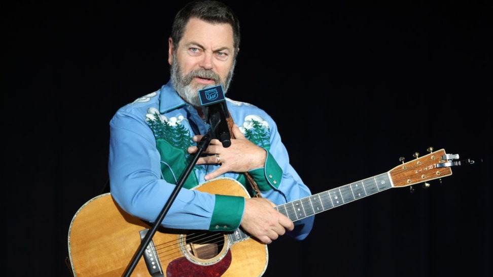 Comedian Nick Offerman, who played Ron Swanson, sang quite possibly the worst song of all time during a Comedians for Kamala zoom call. 