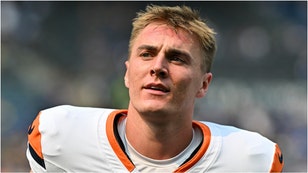 Denver Broncos QB Bo Nix had a hilarious response when asked about throwing a brutal interception. Watch a video of his comments. (Credit: Getty Images)