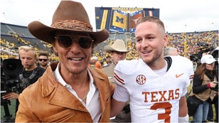 Matthew McConaughey and Texas QB Quinn Ewers shared a touching moment after the Longhorns beat Michigan. Watch a video of the moment. (Credit: Getty Images)